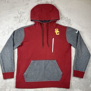 Nike USC Trojans Hoodie Red Gray Zip Pocket Size L Made in Malaysia